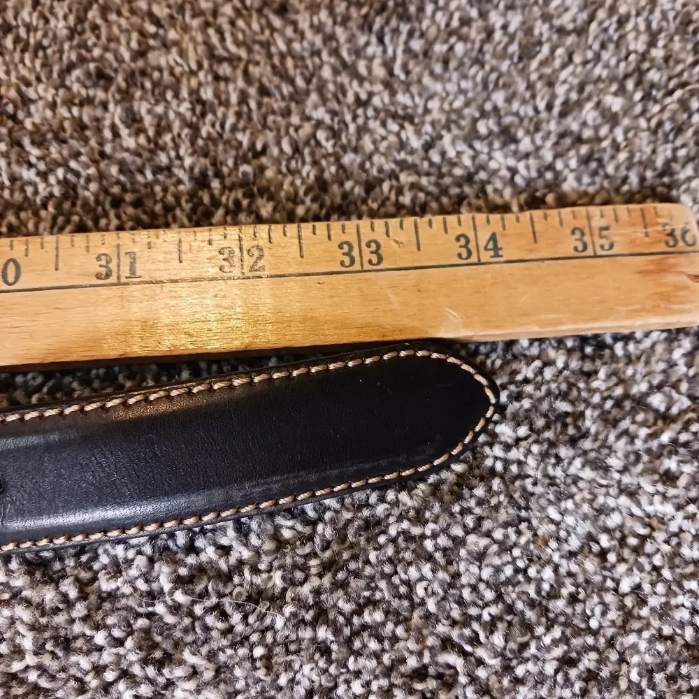 VINTAGE GAP Black Leather Belt Contrast Ivory Stitching Silver Buckle Size M 34